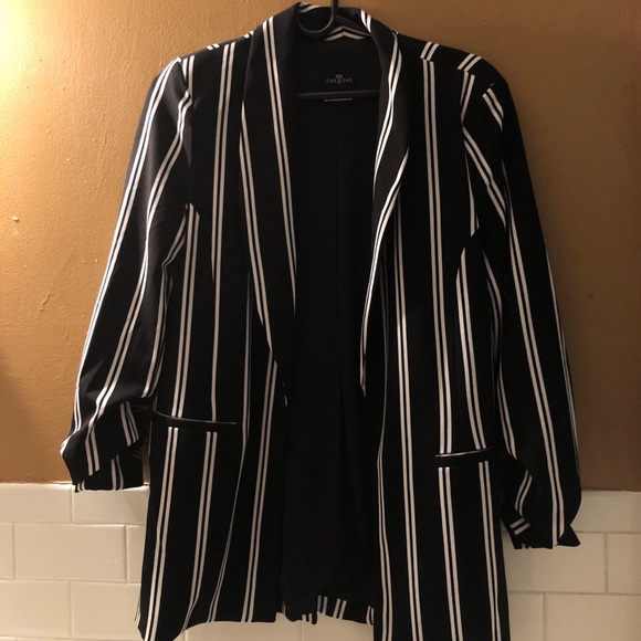 ONE 5 ONE Long black blazer with white stripes - Picture 1 of 4